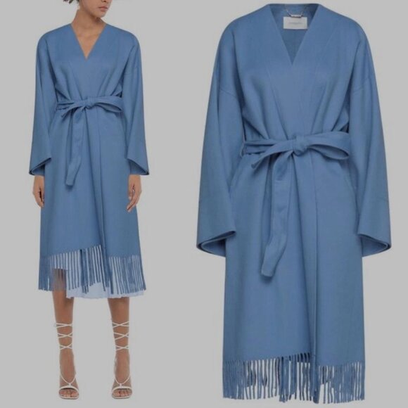 Zimmermann Fringe Wool Wrap Coat Periwinkle 1 Small - Picture 1 of 11